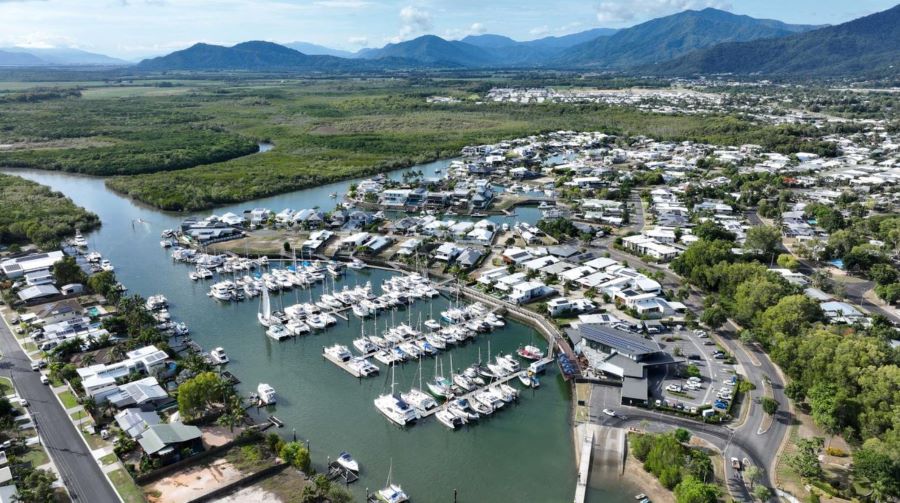 Aerial view of Bluewater Marina and the luxury Bluewater waterfront housing estate at Trinity Park