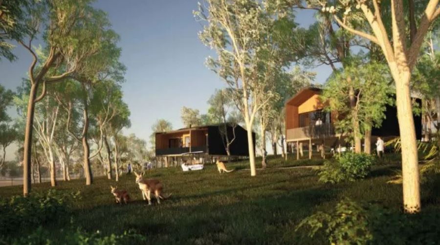 A render of the proposed eco retreat north of Brisbane.