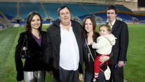 A file image of Queensland’s richest man Clive Palmer with his wife Anna (L), daughters Emily and Mary, and son Michael.